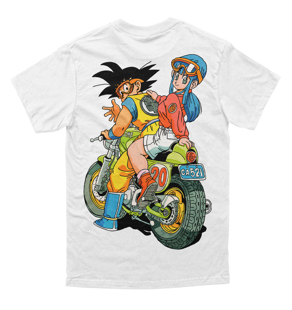 Polera Dragon Ball - Goku y Bulma en moto