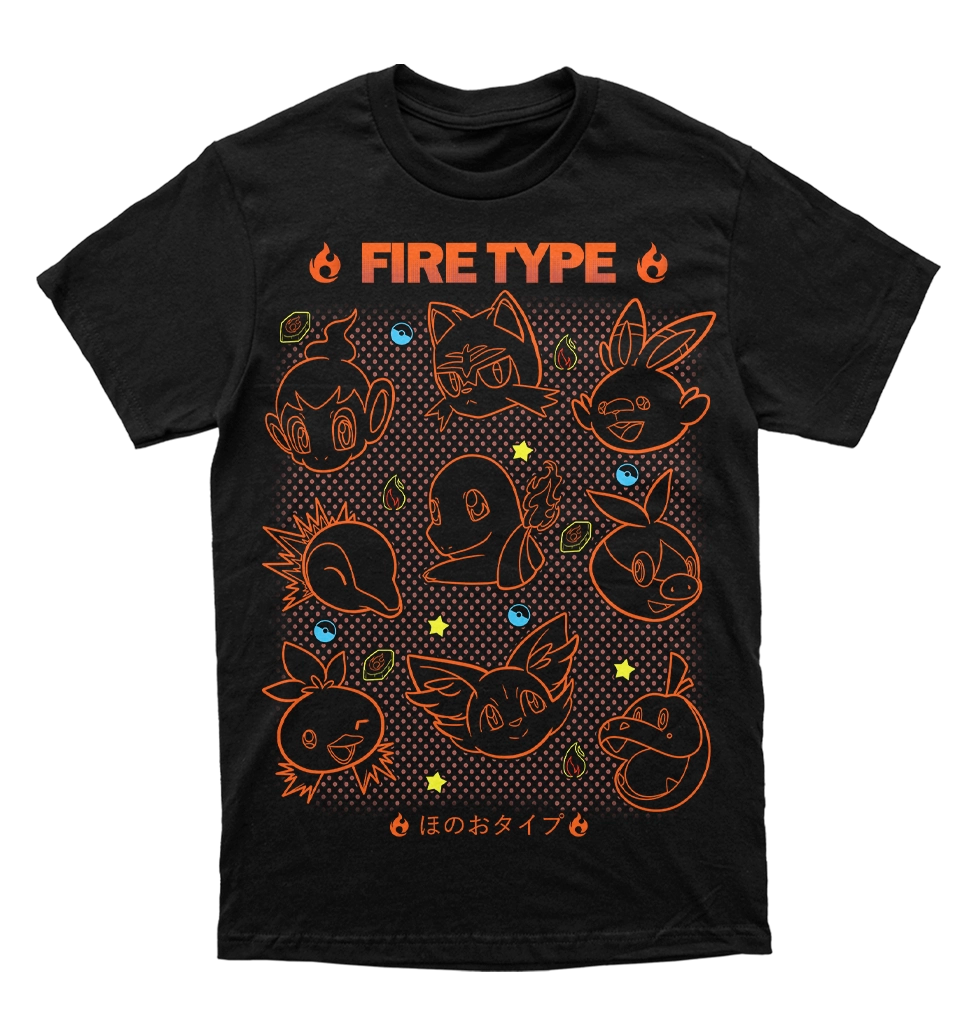 Polera Pokemon - starters Fire - Iniciales fuego