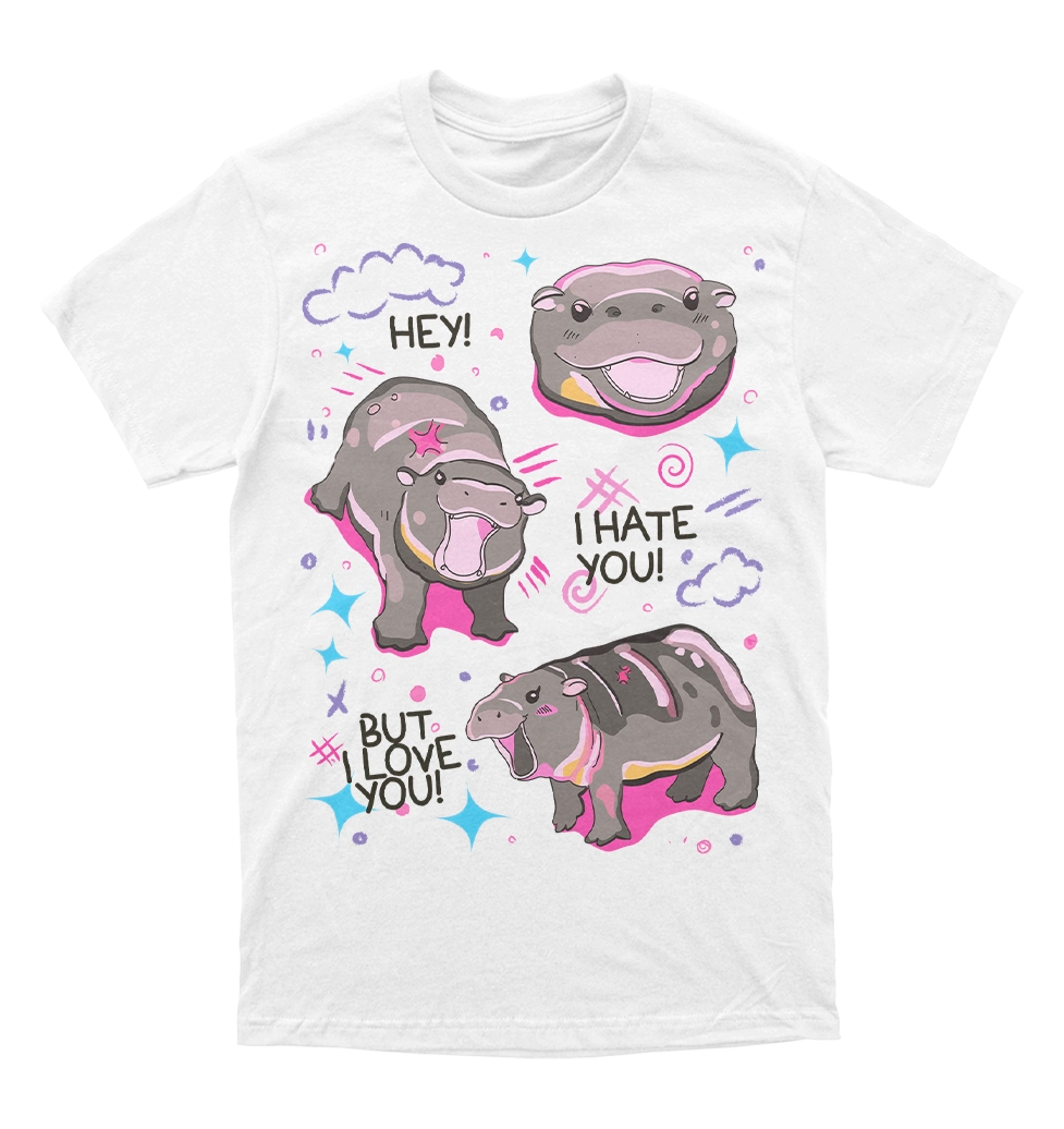 Polera Hipopotamo - Moo Deng - i hate you but i love you