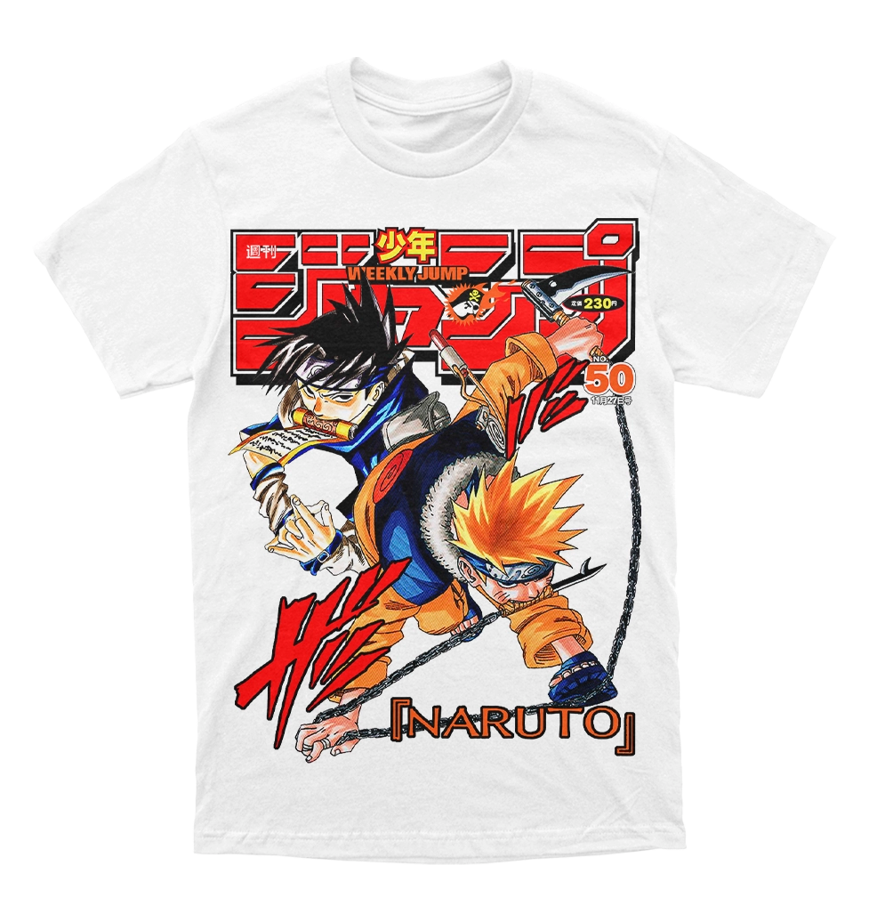 Polera Naruto - Weekly Shonen Jump #50 (2000) - Naruto y Sasuke