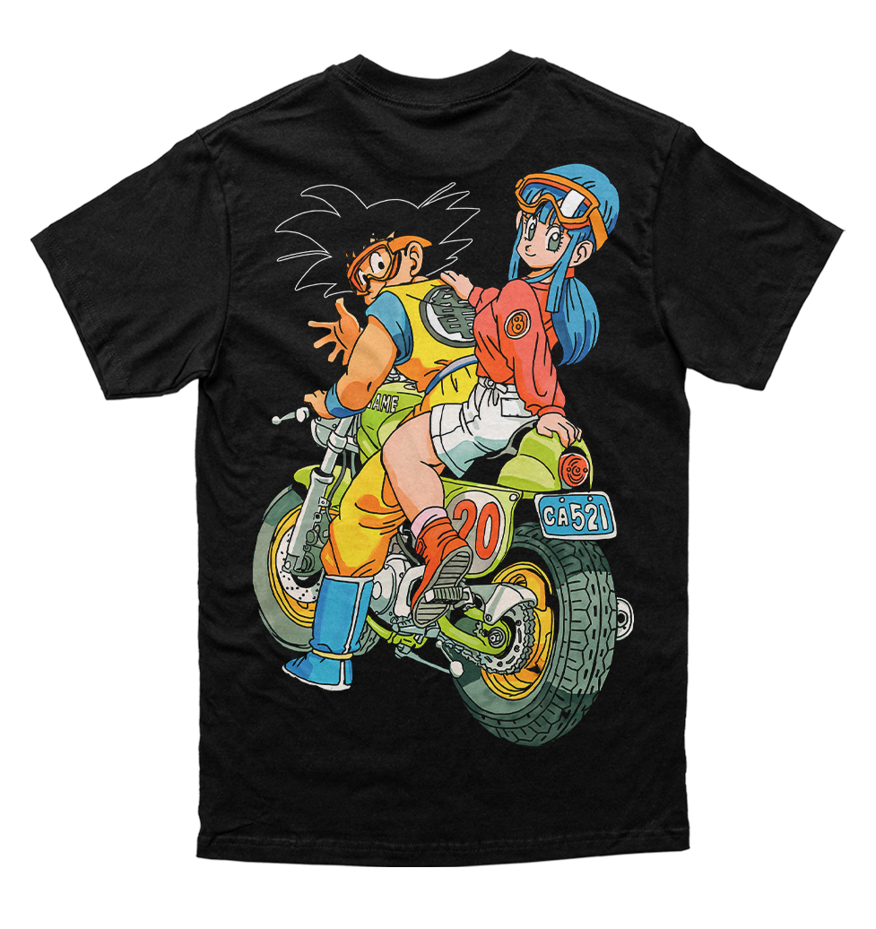 Polera Dragon Ball - Goku y Bulma en moto