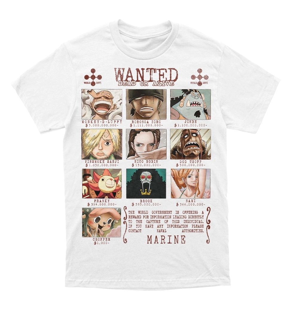 Polera One Piece - Mugiwaras - wanted - recompensas
